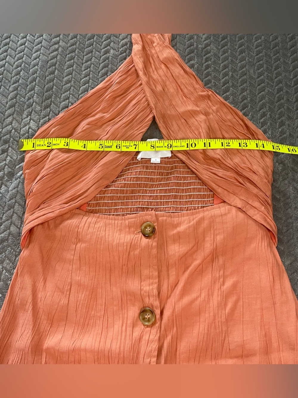 Line & Dot Rust Halter Midi Dress Button Front Smocked Back Size S Summer - Picture 13 of 15